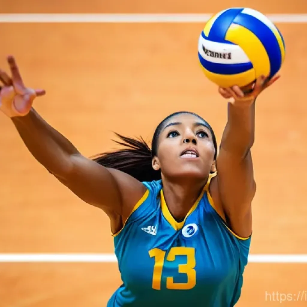 배구 입문 가이드 - **Dynamic Volleyball Spike:** A powerful female volleyball player, mid-air, intensely focused as she...
