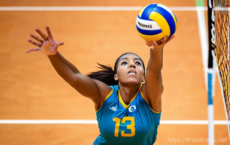 배구 입문 가이드 - **Dynamic Volleyball Spike:** A powerful female volleyball player, mid-air, intensely focused as she...