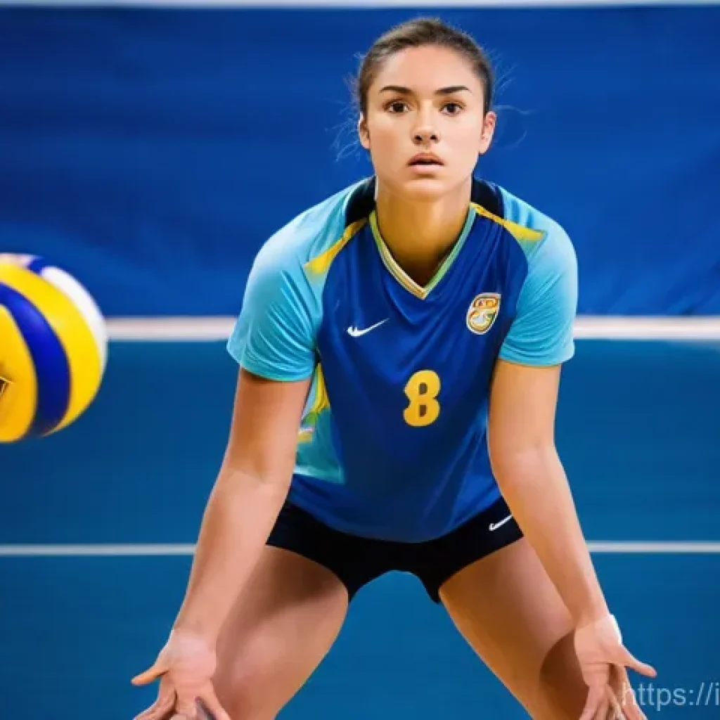 배구 대회 준비 체크리스트 - **Prompt:** A dynamic, full-body shot of a female volleyball player, mid-20s, radiating intense focu...