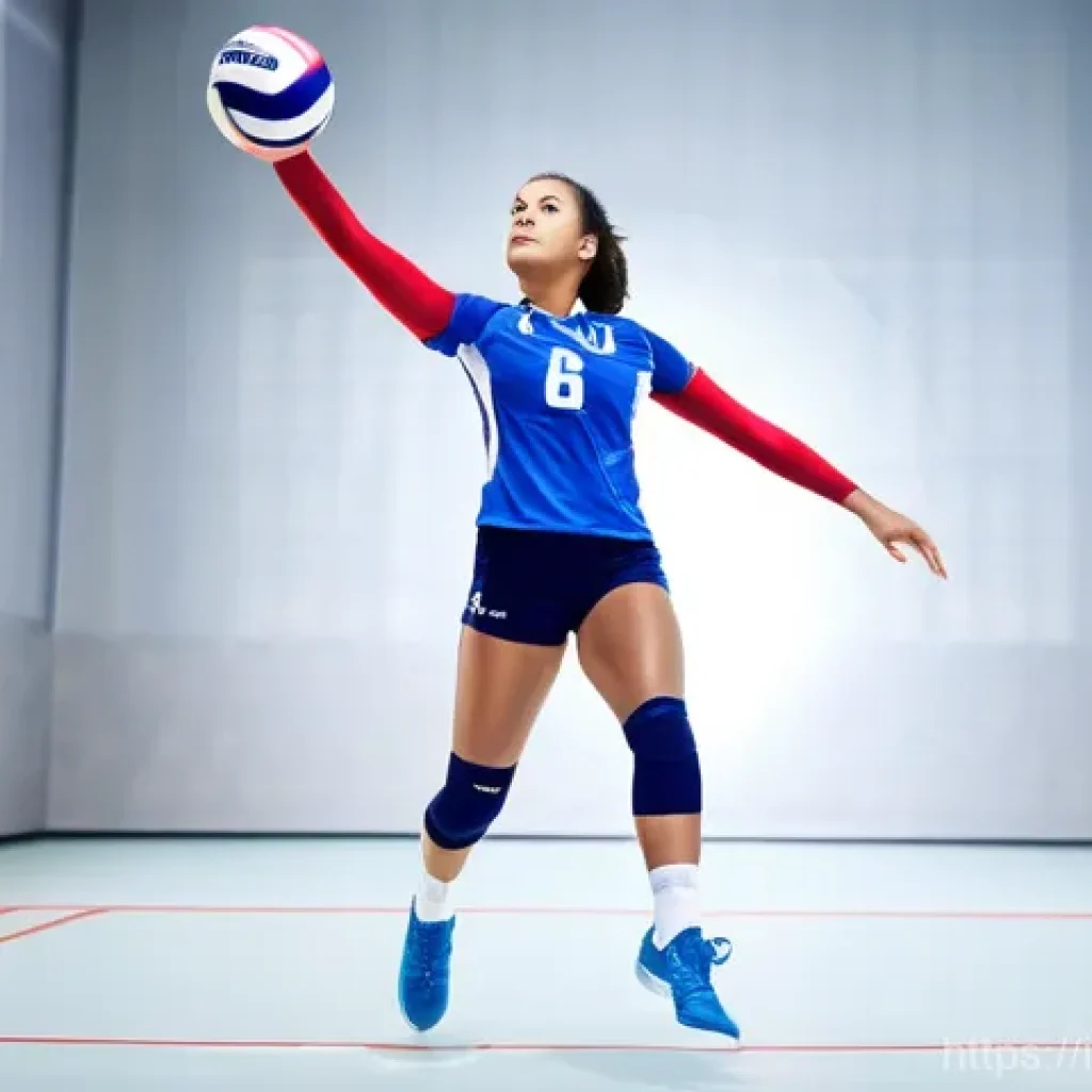 배구 유니폼 브랜드 - **Prompt: Dynamic Female Volleyball Player in Action**
    "A female volleyball player, in her late ...