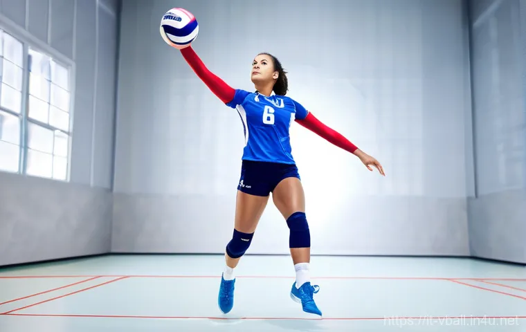 배구 유니폼 브랜드 - **Prompt: Dynamic Female Volleyball Player in Action**
    "A female volleyball player, in her late ...