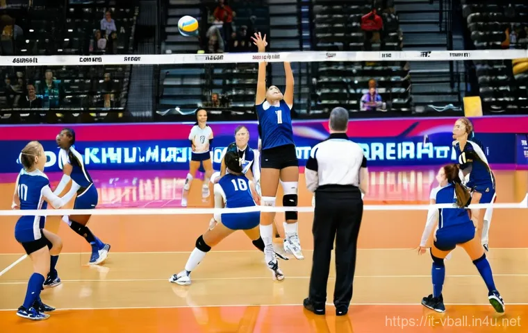 배구 경기에서의 규칙 위반 사례 - **Prompt:** A male volleyball setter, mid-action, his hands precisely positioned near the volleyball...