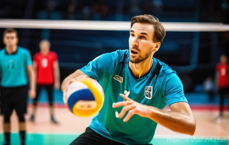 배구 용어 사전 - **"Dynamic indoor volleyball game scene, professional male setter, mid-action, expertly setting the ...