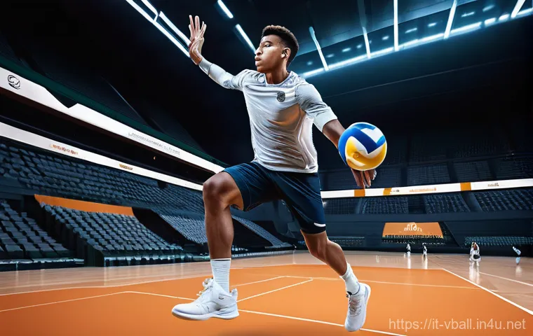 배구 관련 스타트업 아이디어 - **Prompt 1: The AI-Enhanced Training Session**
"A dynamic, high-angle shot of a male volleyball ...