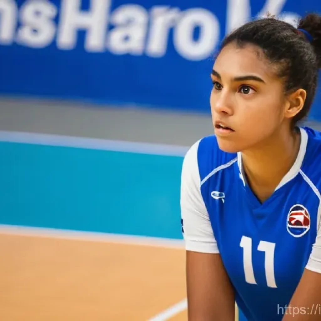 배구 경기에서 실수를 피하는 법 - **Prompt: A highly focused male or female volleyball player, mid-game, demonstrating intense mental ...