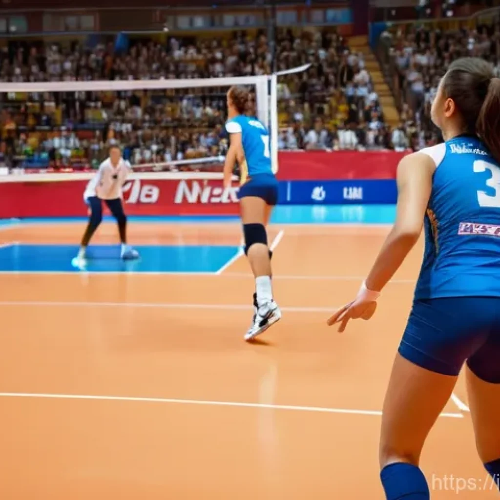 배구 관련 이벤트 홍보 - A highly dynamic and intense close-up shot of a professional Italian volleyball player (male or fema...