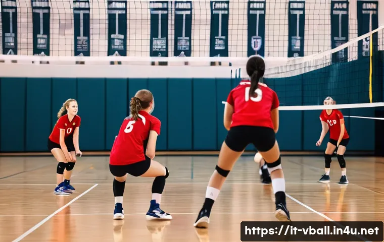 배구 초보용 장비 세트 - **A group of young female volleyball players (around 16 years old) practicing on an indoor court. Th...