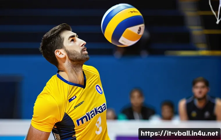 배구공 종류와 선택법 - **Prompt: "A high-definition, dynamic shot of a professional male volleyball player in mid-air, powe...
