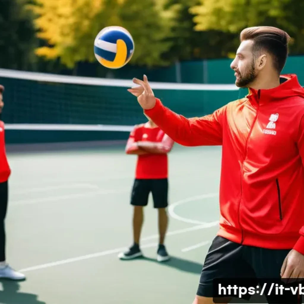 배구 레슨 비용 - A professional volleyball coach demonstrating advanced techniques during an outdoor training session...
