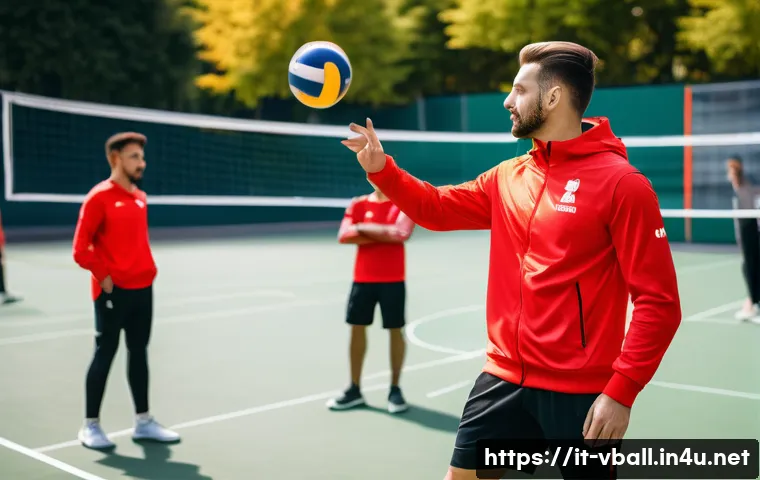 배구 레슨 비용 - A professional volleyball coach demonstrating advanced techniques during an outdoor training session...