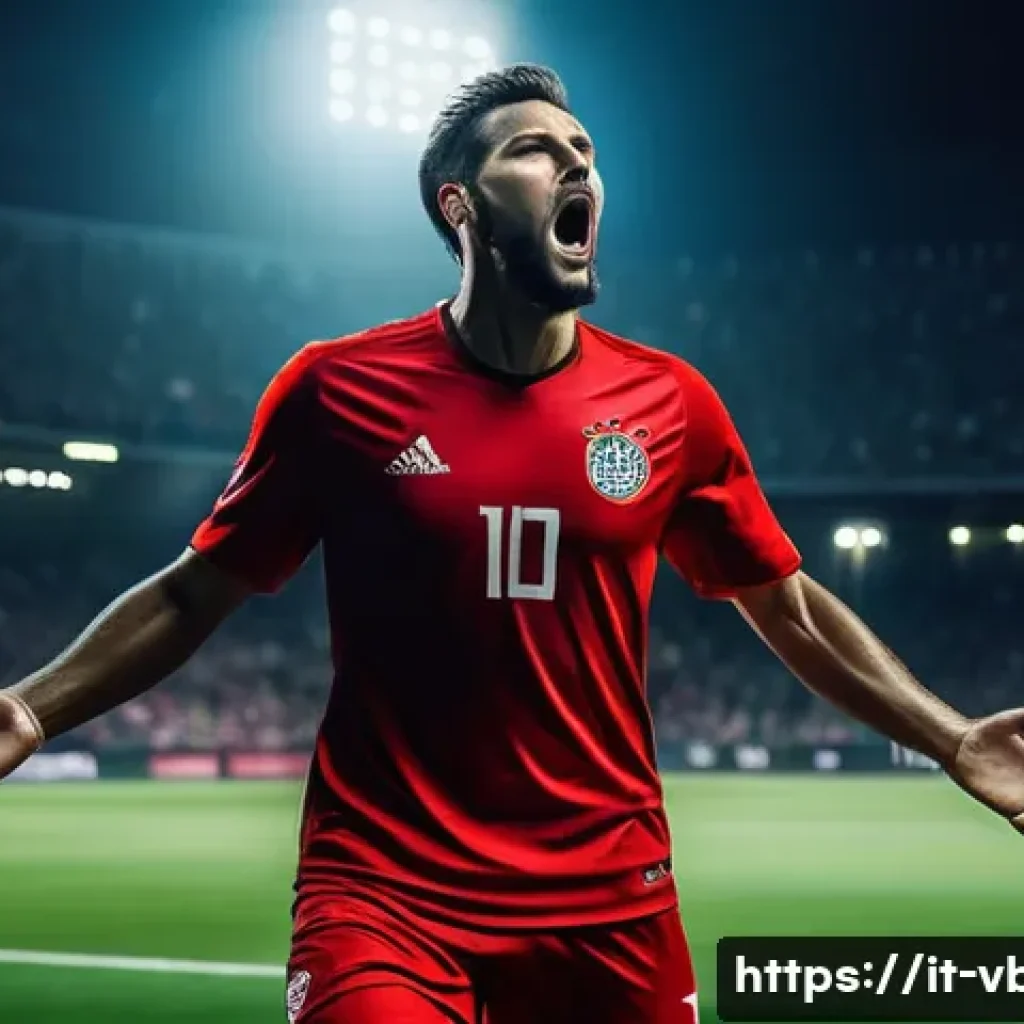 배구 경기에서의 심리적 압박 - A professional soccer player on the field during a tense match moment, wearing full team uniform and...