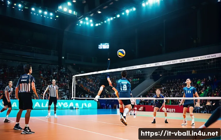 배구 경기에서의 주요 포지션 - A dynamic volleyball scene focusing on a libero in action behind the three-meter line, wearing a dis...