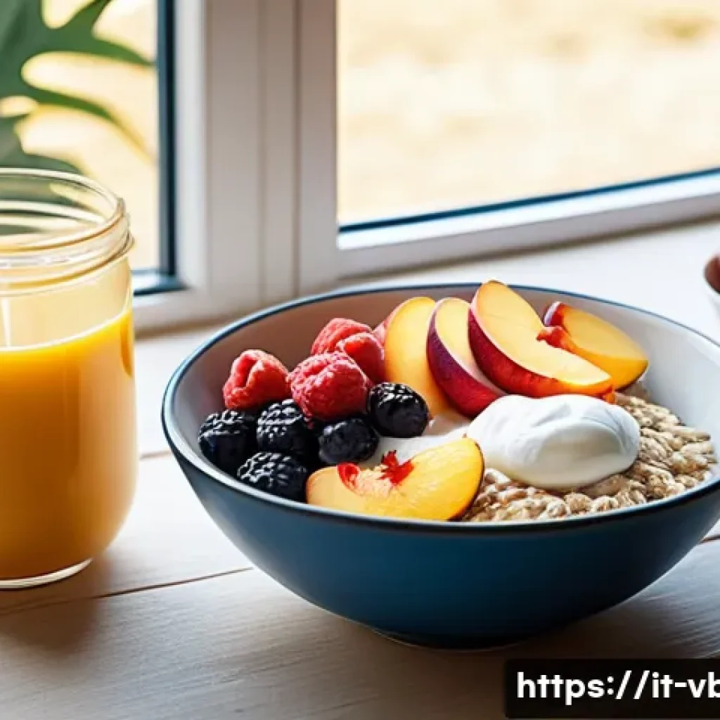 배구 선수들의 루틴 - A professional volleyball player’s nutritious breakfast scene in a bright Italian kitchen, featuring...