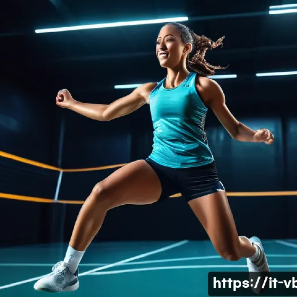 배구 관련 뮤직 플레이리스트 - A dynamic volleyball player in mid-jump during an intense training session indoors, wearing sporty a...