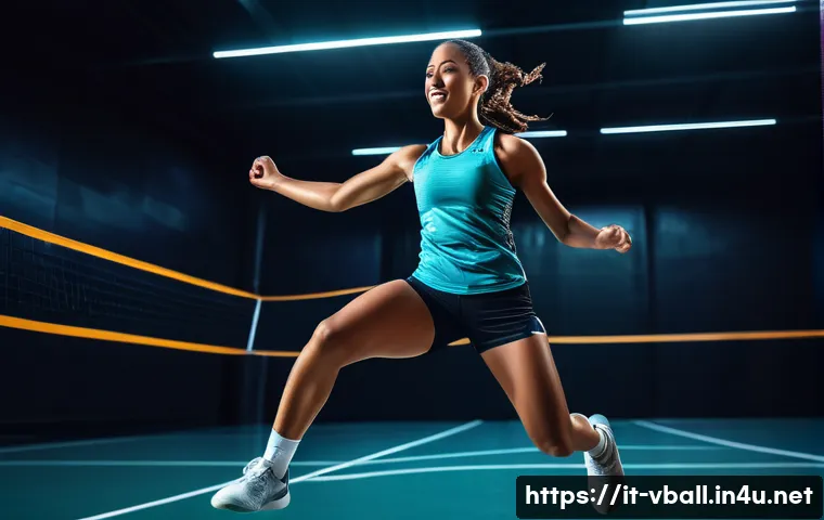 배구 관련 뮤직 플레이리스트 - A dynamic volleyball player in mid-jump during an intense training session indoors, wearing sporty a...