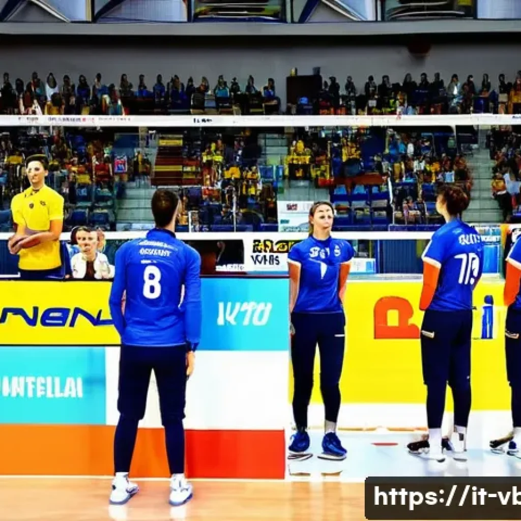 배구 경기 일정 확인 - A dynamic volleyball match scene inside a modern Italian indoor sports arena during a Serie A1 game,...