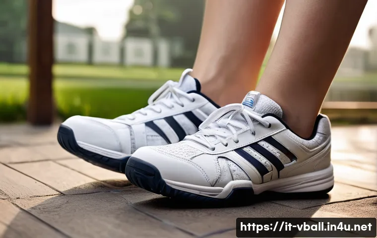 배구 장비 세척 및 관리법 - A close-up image of a pair of volleyball shoes being cleaned by hand: the shoes have a clean, white ...