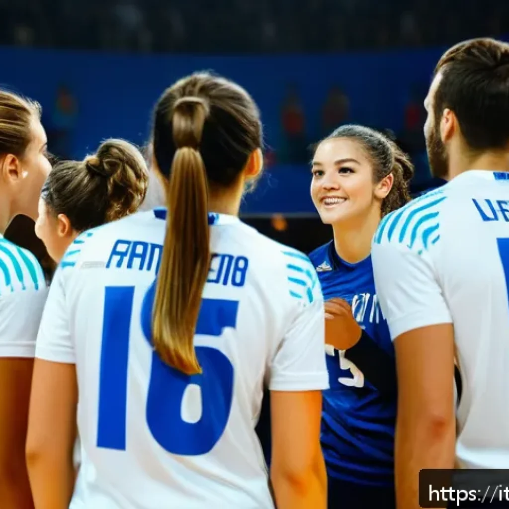 배구 관련 영화 - A dynamic volleyball team huddle on an indoor court, capturing the intense chemistry and trust among...