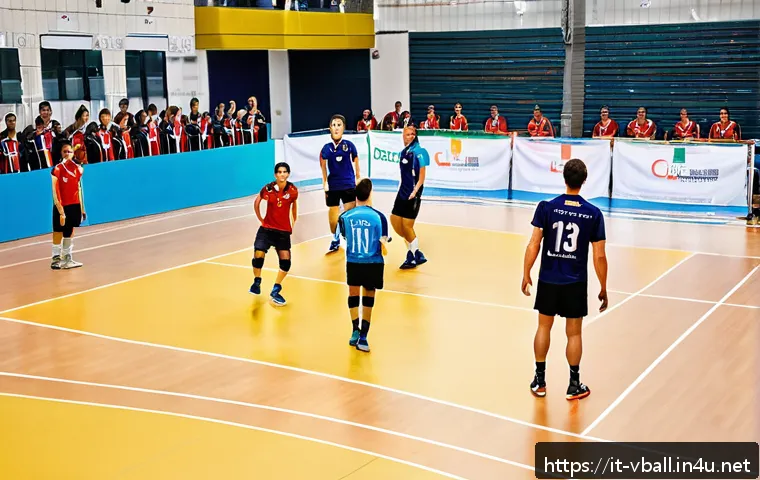 배구의 지역별 인기 차이 - A lively volleyball match scene in a modern indoor sports gym located in Northern Italy, featuring d...