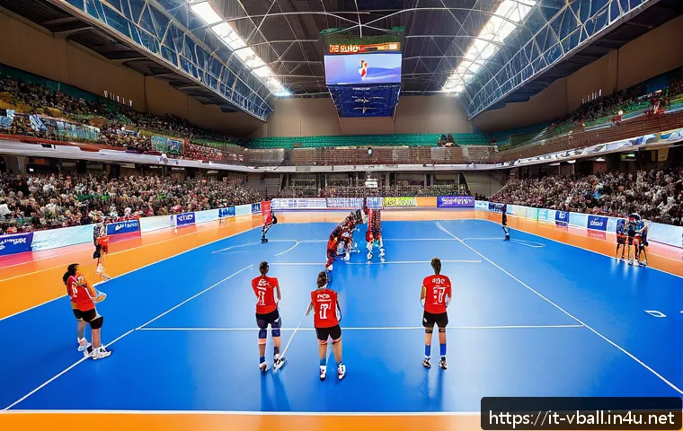 배구 인기 팀 소개 - A dynamic volleyball match scene set in a packed Italian indoor stadium, featuring top Italian teams...