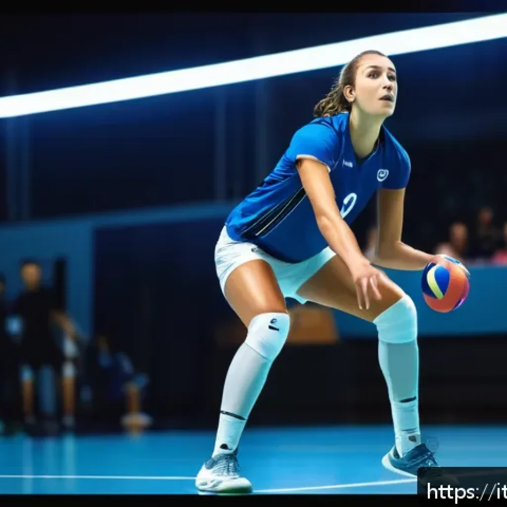 배구 관련 앱 추천 - A detailed scene of a volleyball player during training, wearing sportswear and knee pads, captured ...