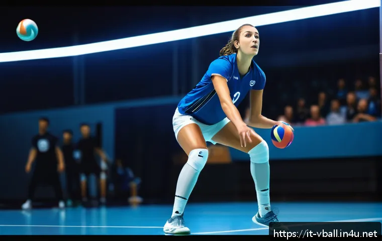 배구 관련 앱 추천 - A detailed scene of a volleyball player during training, wearing sportswear and knee pads, captured ...